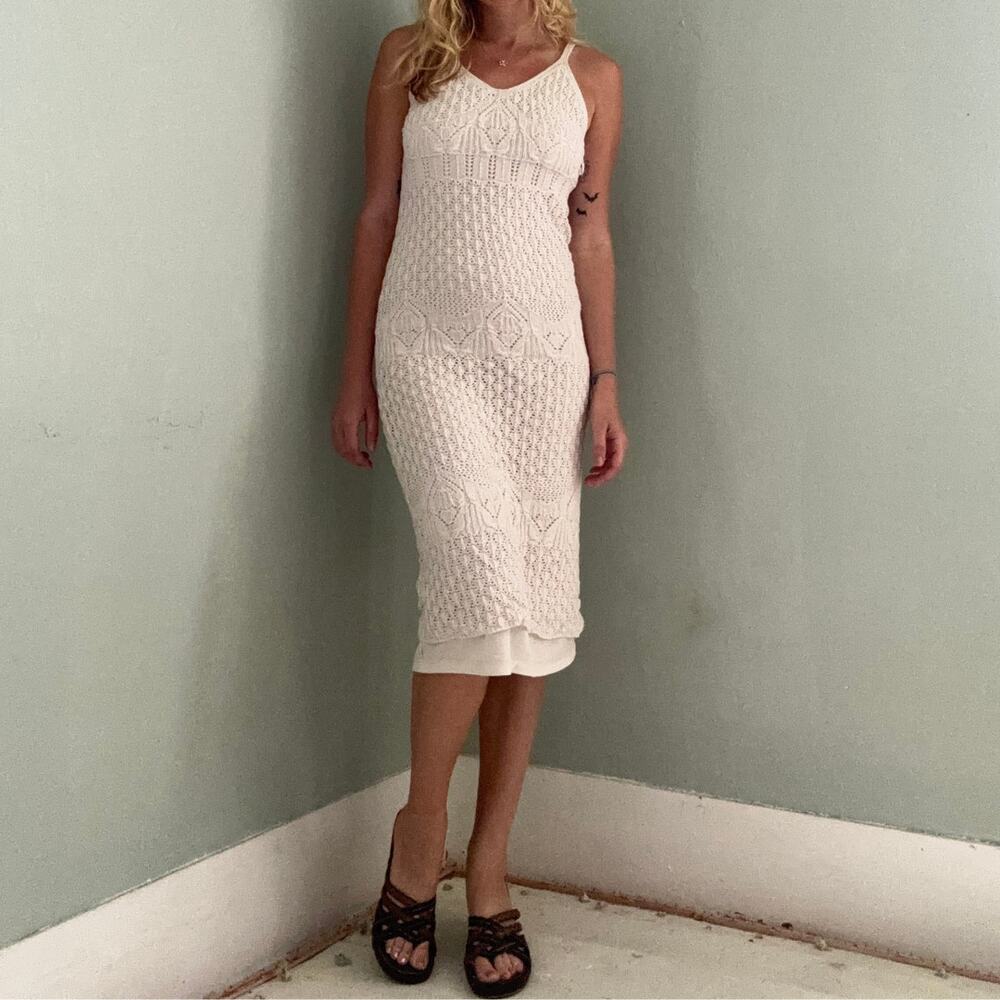 Freshman 1996 Crochet Knit Midi Dress Cream Size Medium Resort Festival Bohemian